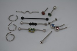 Belly Button Rings Lot of 13 Bars Hoops Brass Knuckles Batman Surgical Steel - £15.45 GBP