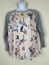 Misslook Womens Plus Size 2XL Pink/Gray Floral Raglan Shirt Long Sleeve - £14.05 GBP