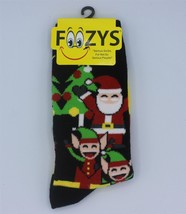 Foozy Socks - Womens Crew - Santa and Elves - Christmas - Size 9-11 - Black - $6.79