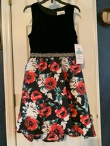 NWT - Rare Editions Girl&#39;s Size 14 Black Velvet &amp; Floral Sleeveless Dress - $32.99