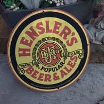 Vintage 1939 Hensler&#39;s Popular Beer And Ales Brewing Porcelain Gas &amp; Oil Sign - £93.89 GBP