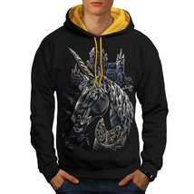 Unicorn Unique Fantasy Sweatshirt Hoody Medieval Art Men Contrast Hoodie - £18.78 GBP