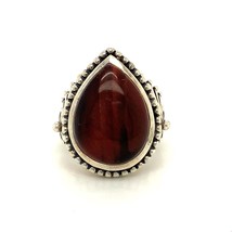Vintage Sterling Signed dP Doug Paulus India Red Agate Teardrop  Ring Band sz 8 - £55.56 GBP