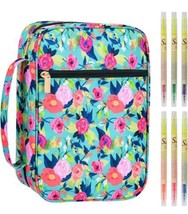 Floral Bible Cover Carrying Book Case 10x7 Church Bag w/Bookmarks Highlighters - £15.51 GBP