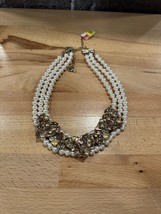 Betsey Johnson Three strand Faux Pearl and Crystal Statement Necklace Hearts - £27.24 GBP