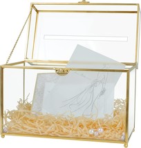 Glass Wedding Card Box With Slot, Large Clear Card Box, Gold Brass Gift Card - £38.48 GBP