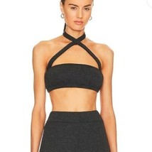 Revolve Weworewhat Womens Tie Criss Cross Halter Wide Rib Top Black Size Small - £18.67 GBP