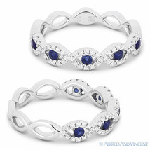0.39 ct Round Cut Sapphire &amp; Diamond Pave Evil Eye Charm Ring in 18k White Gold - £1,085.71 GBP