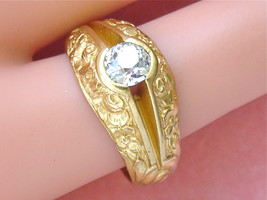 Antique Nouveau .70ct Euro Diamond Mens Unisex Solitaire Engagement Ring c1890 - £2,732.26 GBP