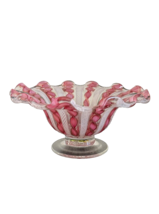 Murano Italy Venini Pink Latticino Decorative Footed Glass Bowl 6 1/2&quot; - $117.81
