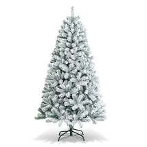 6ft Premium Snow Flocked Hinged Artificial Christmas Tree Unlit w/ Metal... - £103.26 GBP