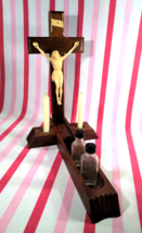 Lovely 1950&#39;s Last Rites Wood Crucifix w/Holy Water, Candle Holders + Ca... - £53.25 GBP