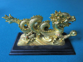 Chinese Modern Golden Dragon With Ball Metal Paperweight 6 1/2&quot; - £98.92 GBP