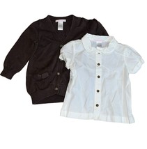 Janie and Jack Girls Brown Cardigan Sweater &amp; Polo Style Shirt Sz 12-18 ... - $14.40