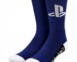 PlayStation Logo Japanese Katakana Text Crew Socks Blue New - $13.95