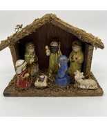 Vtg Nativity Scene Porcelain Figures In Wood Stable Christmas Creche Exc... - €12,86 EUR