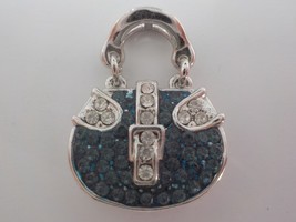 Small Jeweled Charm Purse Blue and White/Clear Faux Diamonds Silver Color Back - £3.95 GBP