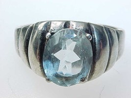 Vintage Genuine Blue Topaz Ring In Sterling Silver   Size 9 3/4   Free Shipping - £60.27 GBP