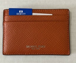 New Michael Kors Harrison card case Leather Bright Orange RFID protectio... - $42.65