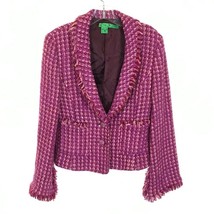 Womens Size 8 Tibi Fuchsia Vintage Worsted Wool Blend Knit Tweed Blazer Jacket - £66.34 GBP