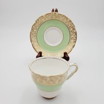Royal Stafford China Cup and Saucer- Green With Gold Fillagree - $37.39