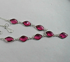 925 Sterling Silver Pink Quartz Bezel Long Necklace Women Gift BNS-0024 - £35.30 GBP