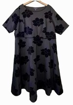 Lands End NEW Black Flocked Velvet Floral Midi Dress Size 3X - £30.48 GBP