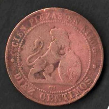 SPAIN 1870 Very Good Copper Smooth Round Coin 10 Centimos KM# 663 - $2.50