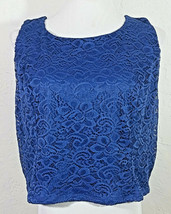 Maurices Womens Tank Top Size 1 Blue Floral Lace Keyhole Open Back Crop New - £15.65 GBP