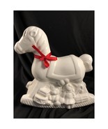 Rocking Horse White with Red Ribbon Ceramic Christmas Decoration - £11.83 GBP