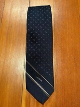 Vintage Lanvin Logo Navy Blue Striped Necktie Tie - £14.86 GBP