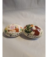 Easter Ceramic Eggs Bunny And Cart Bunny And Tulips 3&quot; - $25.76 CAD