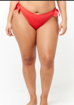 Forever 21 Plus Red Ribbed Side Tie Bikini Swim Bottoms Women&#39;s Plus Size 2X - £13.69 GBP