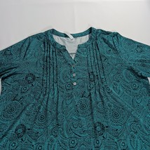 NY Collection ITU2146 Women's Green & Black Paisley 3/4 Sleeve Blouse Top Sz PXL image 13