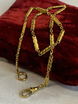 Vtg Pocket Watch Fob Vest Chain Gold Plated Bar Link Lobster Clasp Spring Ring - £110.42 GBP