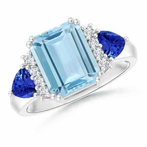 ANGARA Emerald Cut Aquamarine Trillion Tanzanite 3 Stone Ring in 14K Gold - £1,624.22 GBP