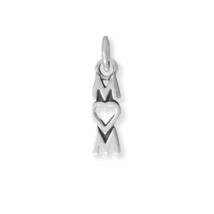 Sterling Silver &quot;MOM&quot; with Heart Charm for Charm Bracelet or Necklace - £15.98 GBP
