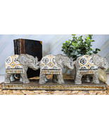 Ebros Feng Shui 3 Silver Geometric Elephants Statue W/ Tapestry Blanket ... - $39.63 CAD