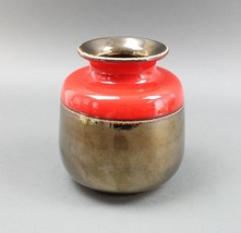 Eduardo Vega Signed Metallic Bronze &amp; Red Glaze Ceramic Art Pottery MCM Vase - £137.16 GBP