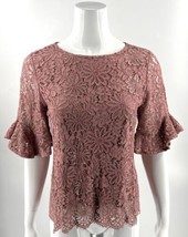 Nanette Lepore Lace Top Size Small Blush Pink Lined Ruffle Sleeve Blouse Womens - $29.70