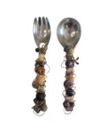 Serving Fork &amp; Spoon Set w/ Multi Color Beads Copper Wire Wrapped - Art ... - $23.05 CAD