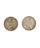 2 Jefferson Nickels Circulated Philadelphia 1943 1944  35% Silver - $8.68