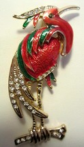 Sea Bird Pin Brooch Vintage 1980&#39;s Exotic Rhinestone and Enamel 2 3/4&quot; Tall - £13.51 GBP