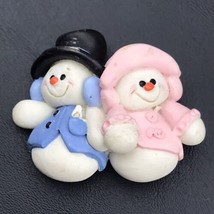 Snowman Couple Pin Christmas Handmade Craft Vintage - £8.25 GBP