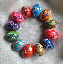 Set of 12Wooden Easter Eggs Painted Ukrainian Pysanky Pysanka Present Gi... - $25.20