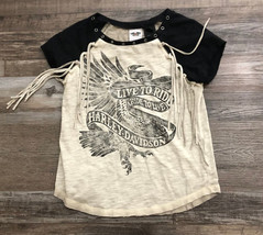 Official Harley Davidson Womens XS Gray &amp; Black Fringe Tee T Shirt - $26.98