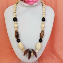 Brown White Wood Tribal Statement Necklace Ethnic Natural Choker BOHO - £15.14 GBP