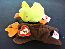 Quacks the Duck Ty Teenie Beanie Babies McDonald’s Co.1996 and Chocolate the Moo - £18.38 GBP