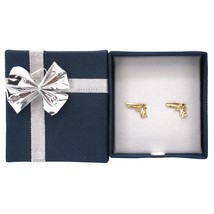 14K Yellow Gold Handgun Pistol Gun Stud Earrings with Bow Tie Jewelry Gift Box - £38.49 GBP
