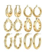 Gold Hoop Earrings for Women Multipack, Chunky Thick Large 14k Real Gold... - £23.25 GBP
